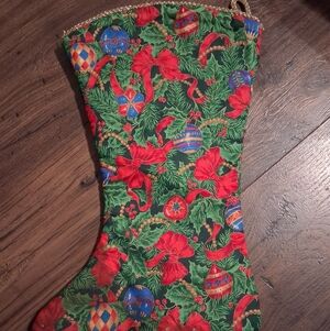 Festive Holiday Stocking with Red and Green Design Home Made.
